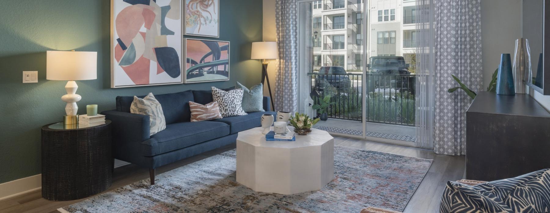 a living room with a large window